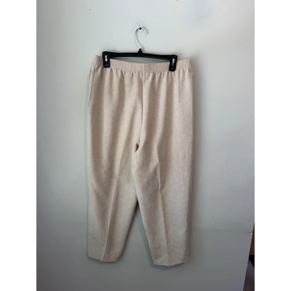 Allison Daley Petite Beige Textured Elastic Waist Pull On Pants Trousers 14P